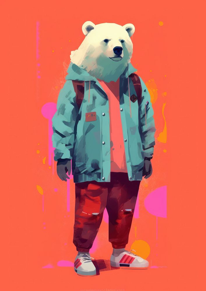 Polar bear in person character jacket representation creativity.