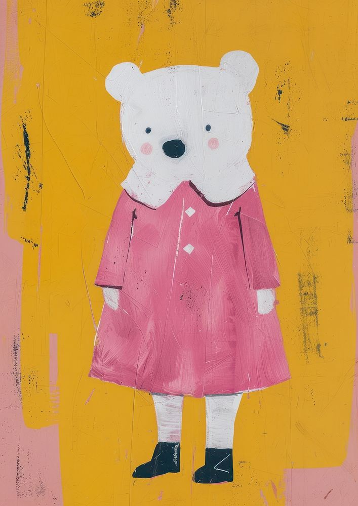 Bear in person character art painting pink.