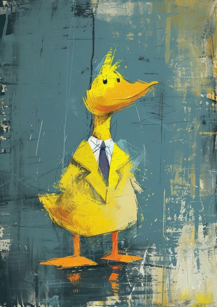 Cute Duck wear business suit art painting animal.