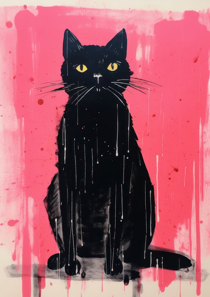 Black cat art painting animal.