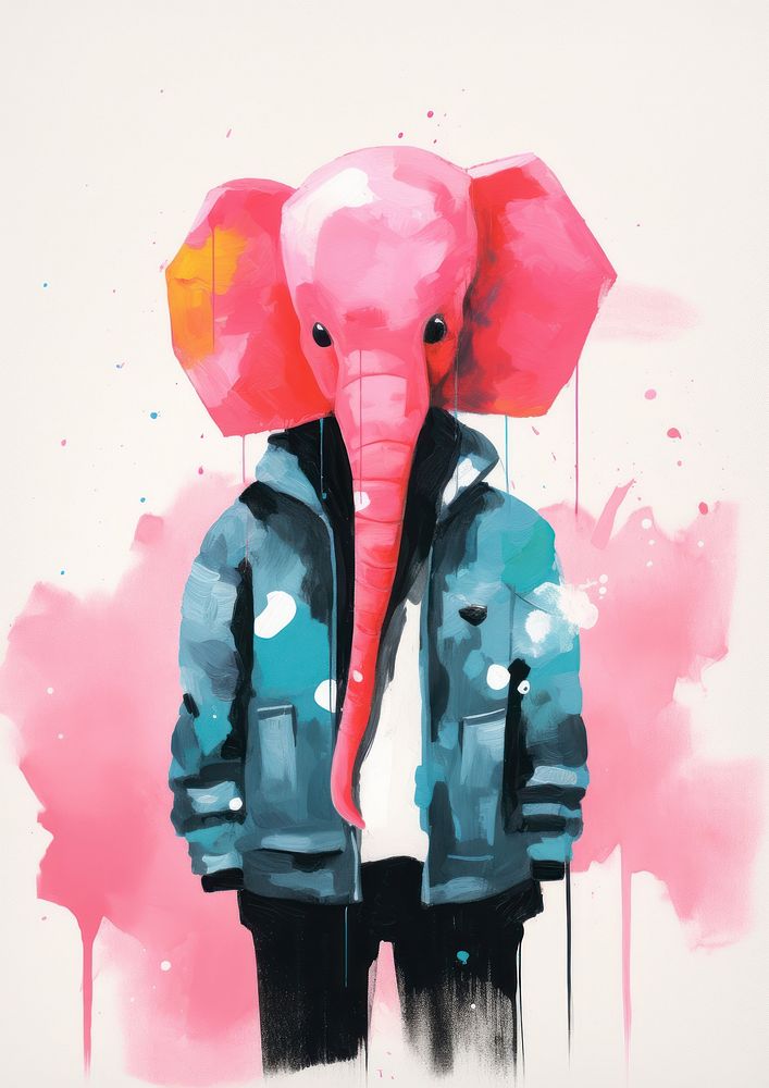 Elephant in person character art painting mammal.