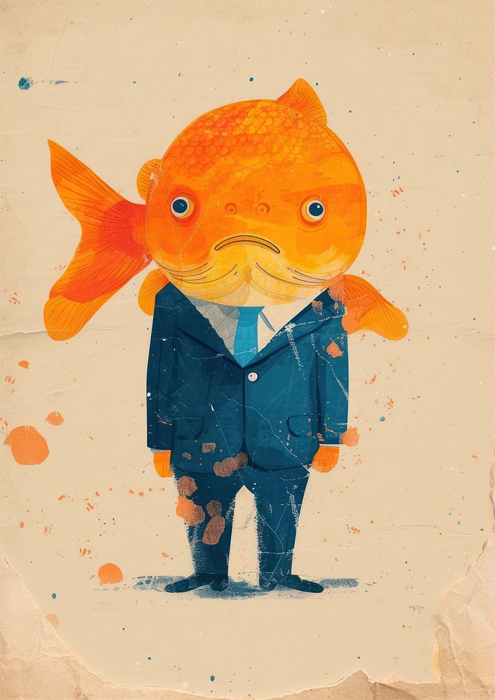 Cute Goldfish wear business suit goldfish animal art.