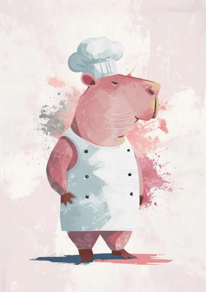 Chef capybara in person character adult art standing.