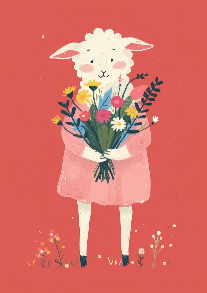 Sheep holding a bouquet of flowers art plant sheep.