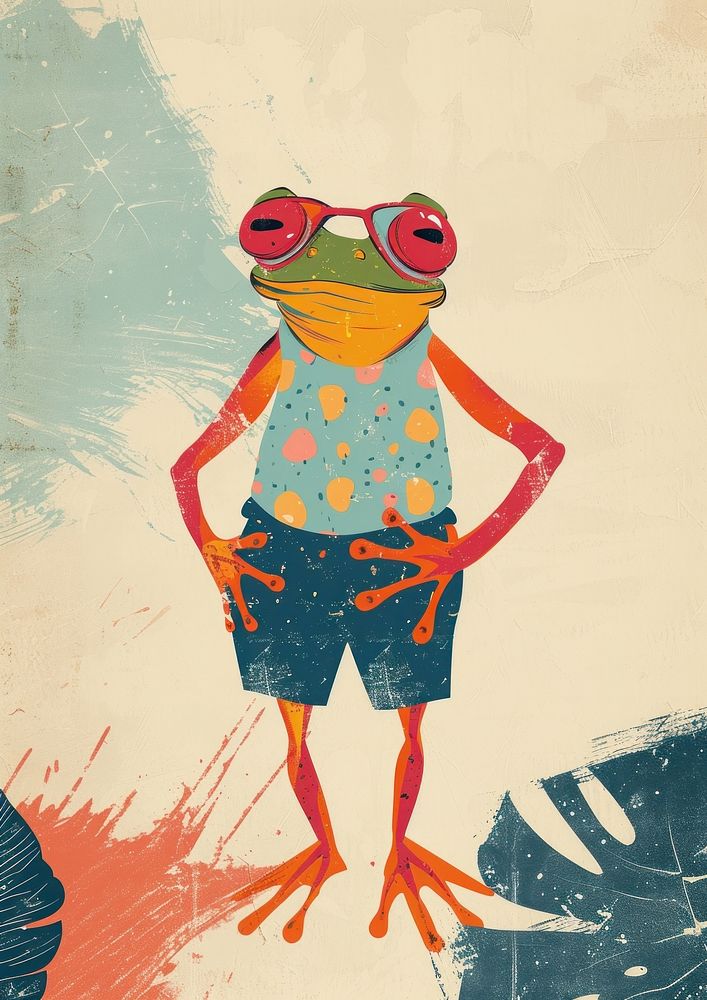 Frog in person character art painting glasses.