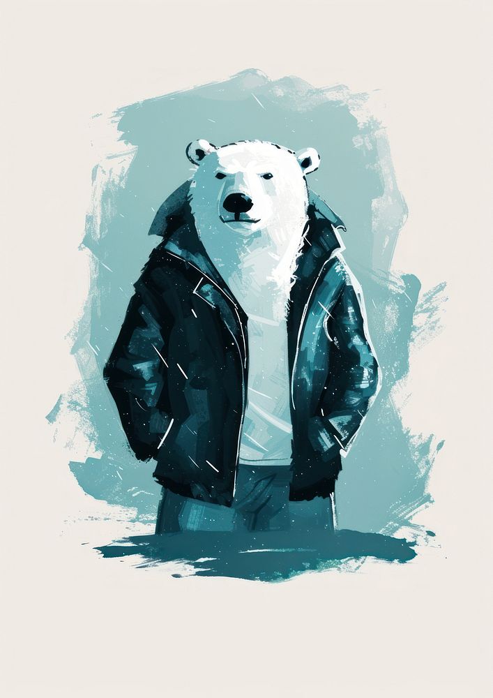 Polar bear in person character jacket representation creativity.