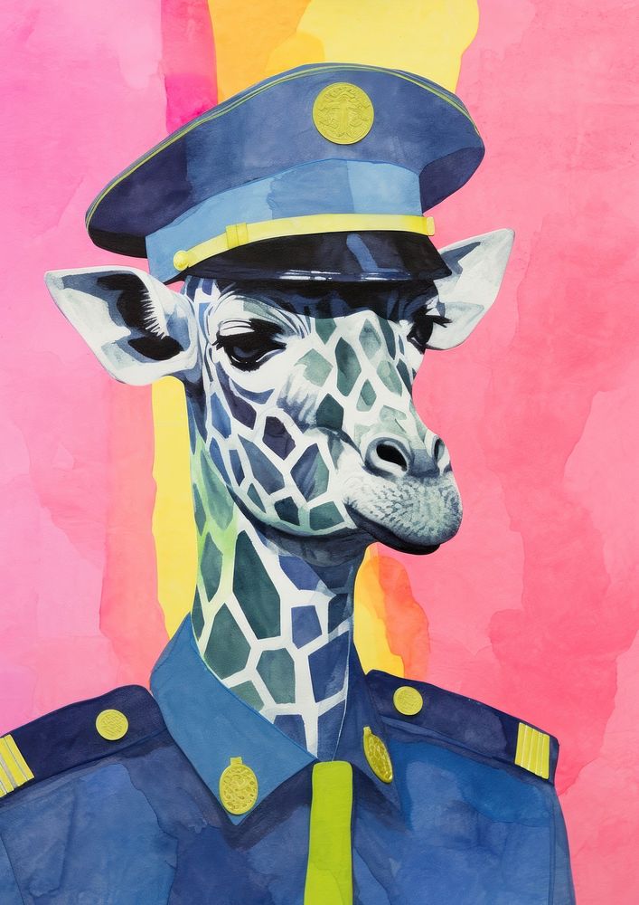 Police giraffe art painting mammal.