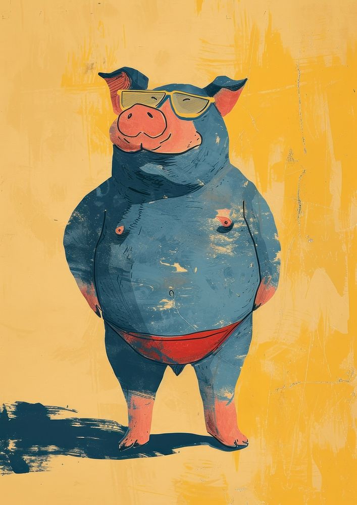 Pig in person character art painting cartoon.