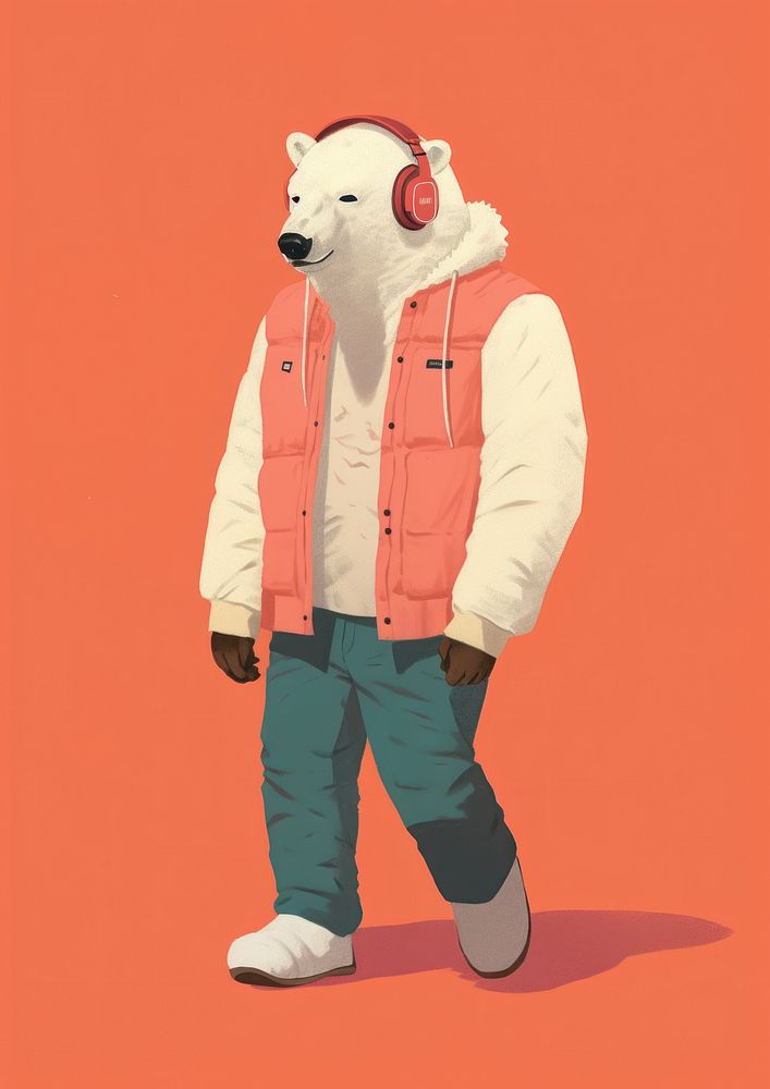 Polar bear in person character mammal jacket art.