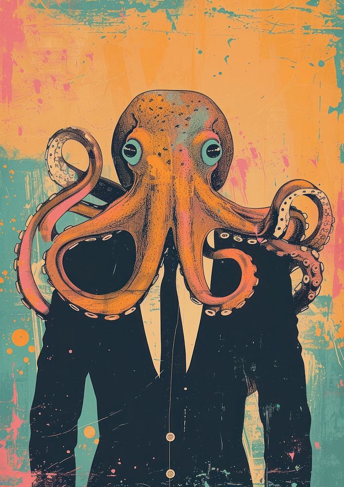 Cute Octopus wear business suit octopus art animal.