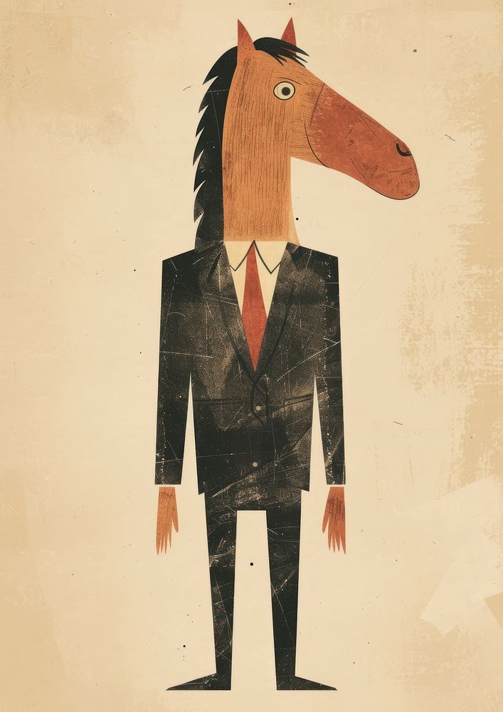 Cute Horse wear business suit art animal horse.