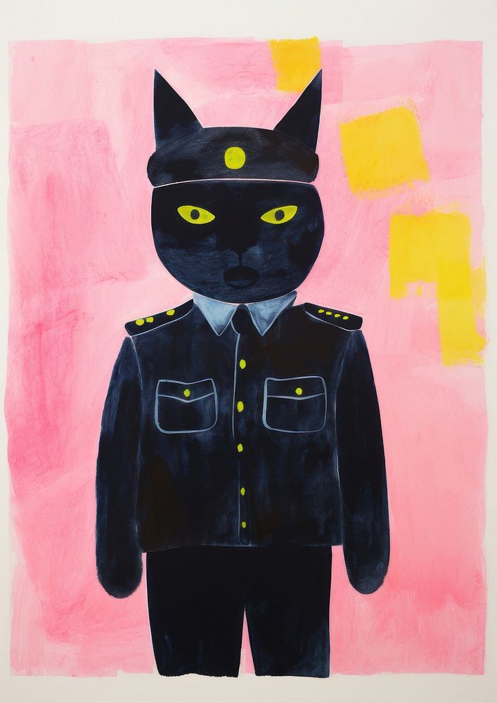 Police cat art painting uniform.