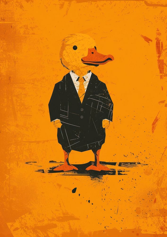 Cute Duck wear business suit painting animal duck.
