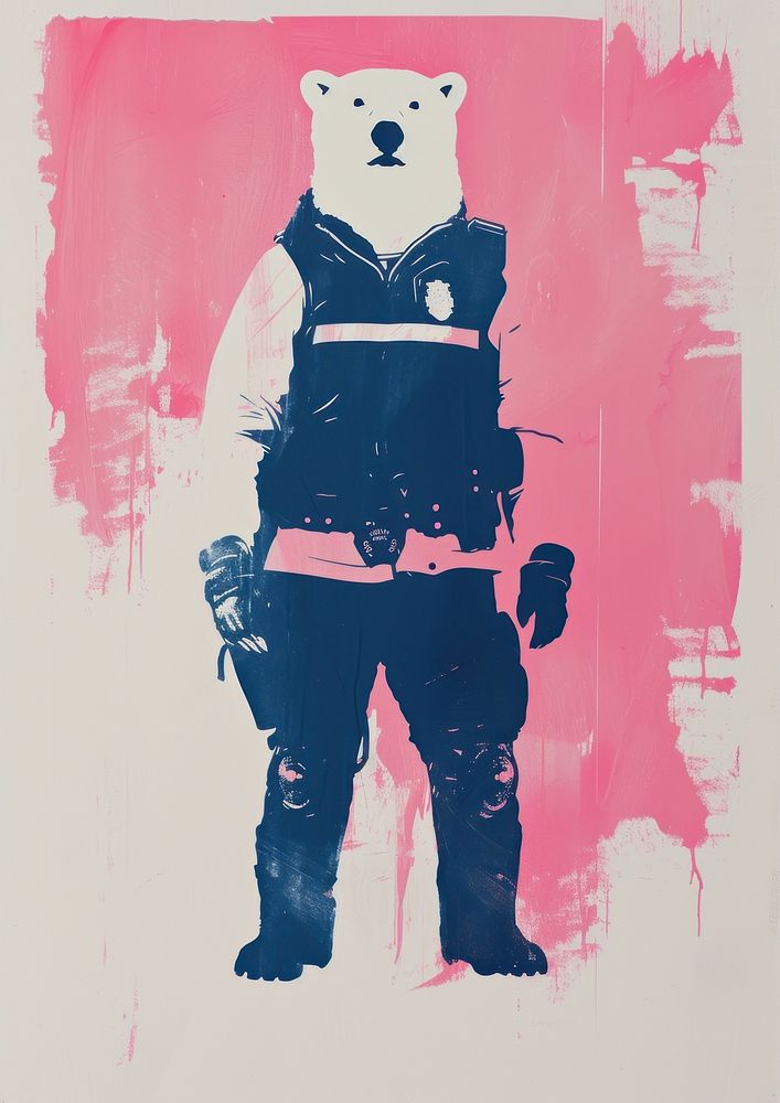 Police polar bear in person character art painting representation.