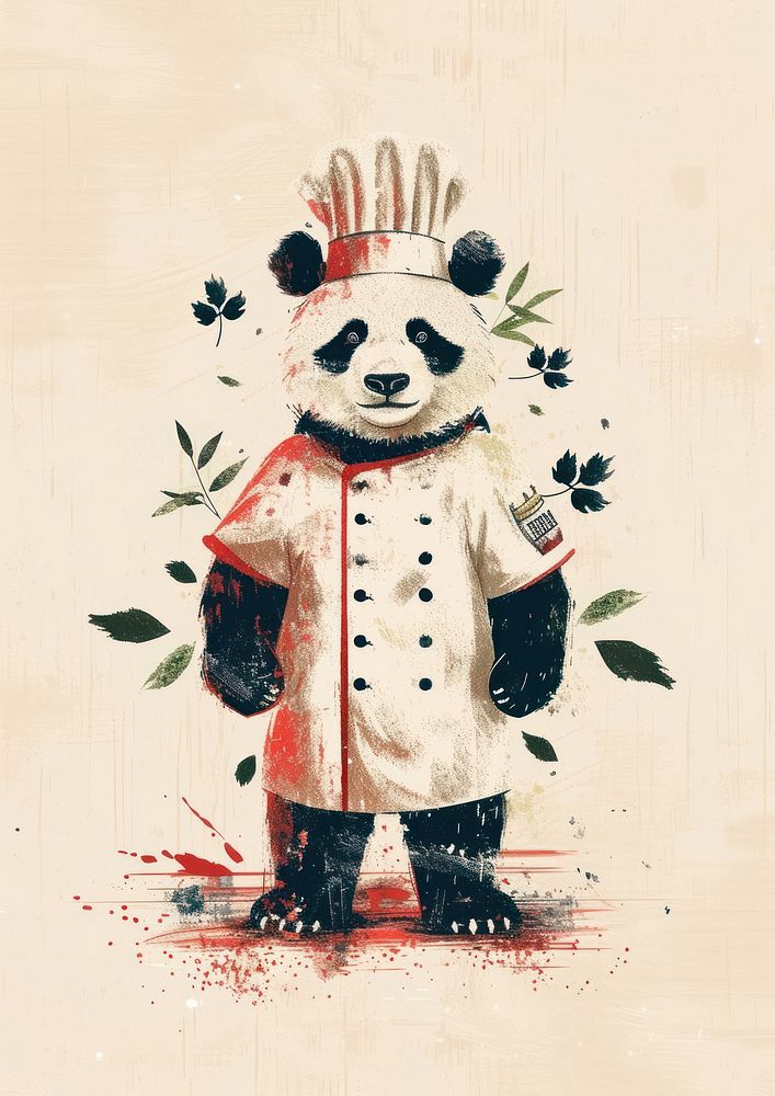 Chef panda in person character art representation creativity.