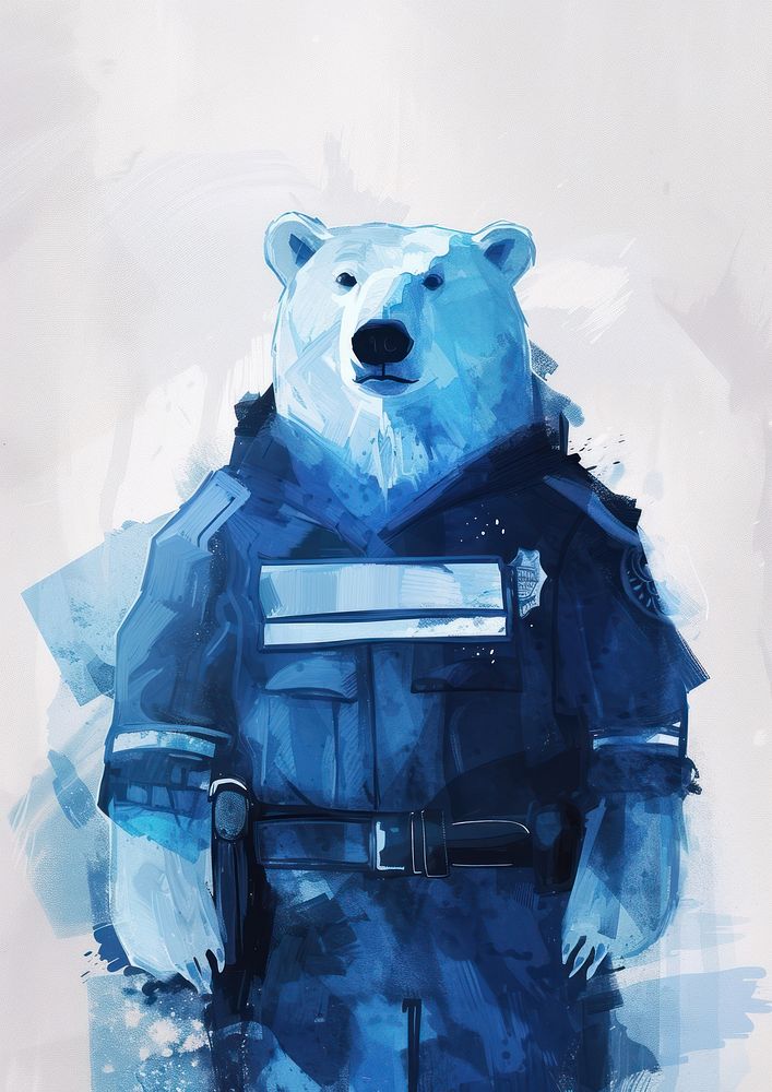 Police polar bear in person character mammal art representation.