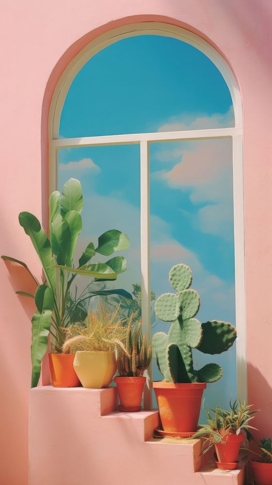 Window modern windowsill cactus plant.