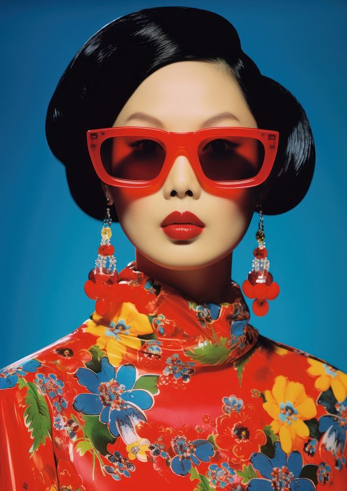 A Chinese woman wearing traditional Chinese attire and sunglasses fashion elegance jewelry.