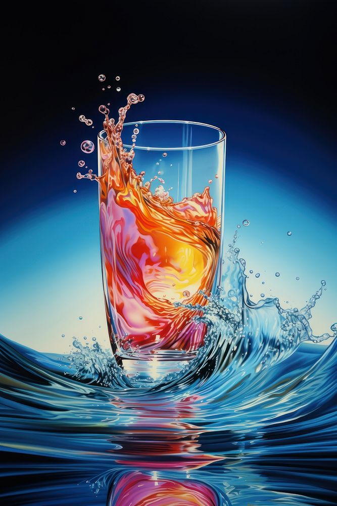 A water splash in a glass cocktail drink art.