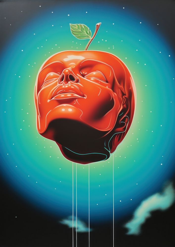 A woman with an apple on her head art poster red.