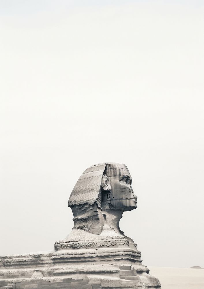 Great Sphinx of Giza tatue architecture tranquility monochrome.