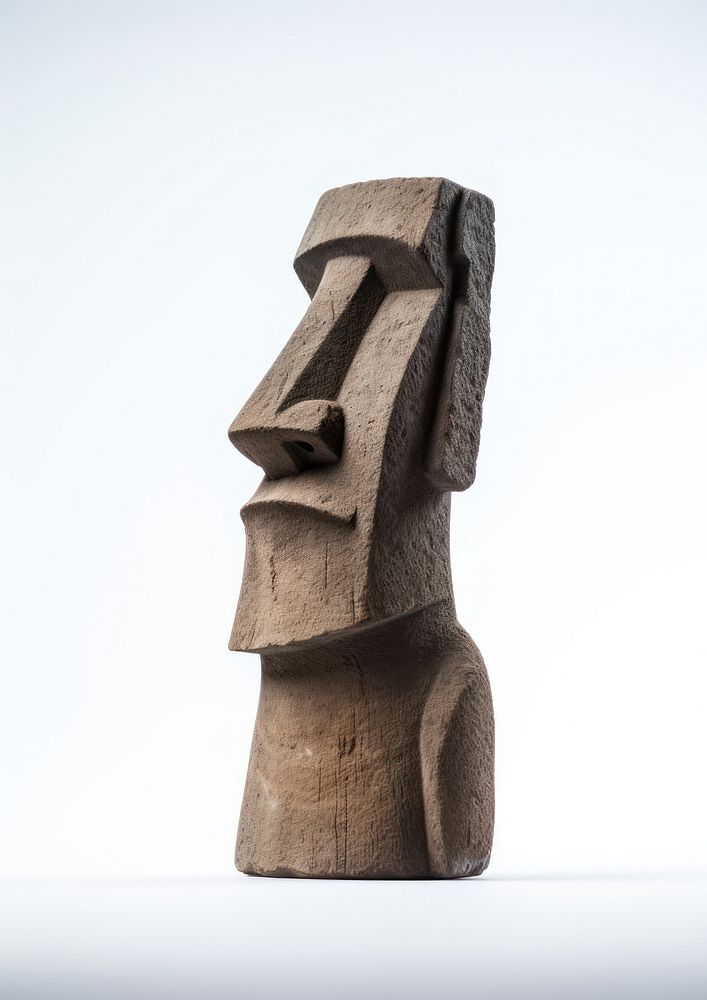 Moai statue totem white background representation.