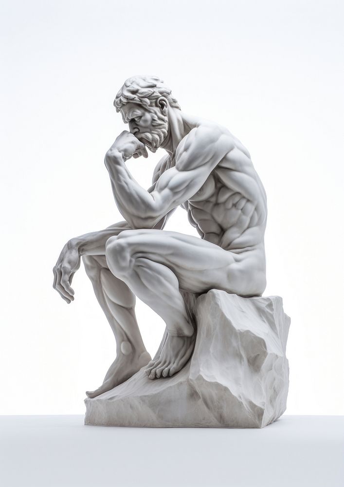 The thinker statue sculpture art white background.