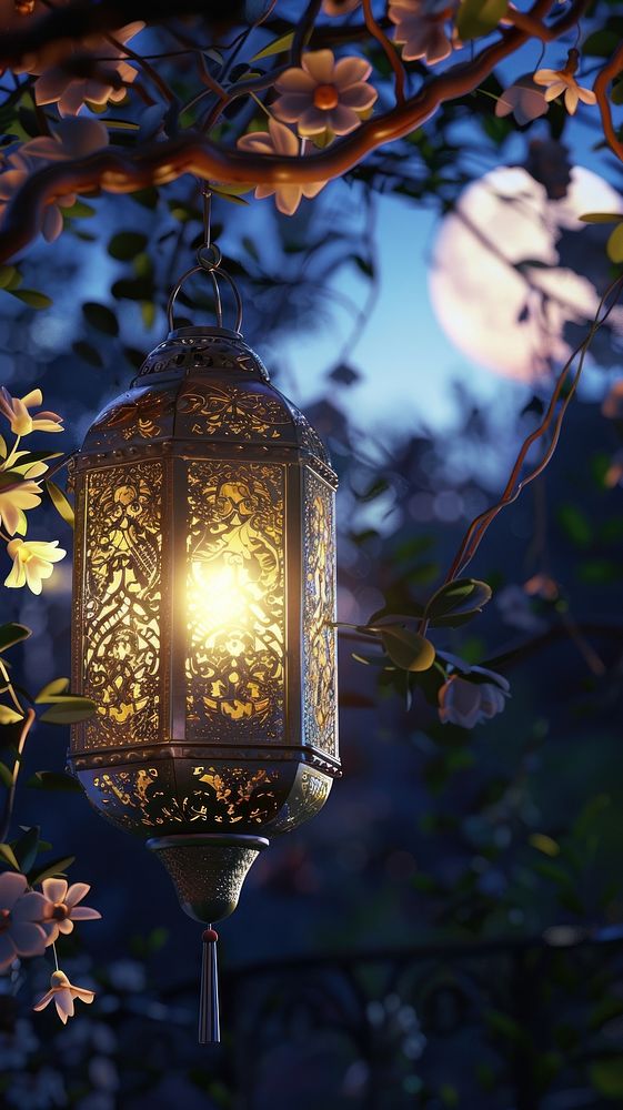 Hanging Glowing Ramadan celebration lantern lighting glowing nature.