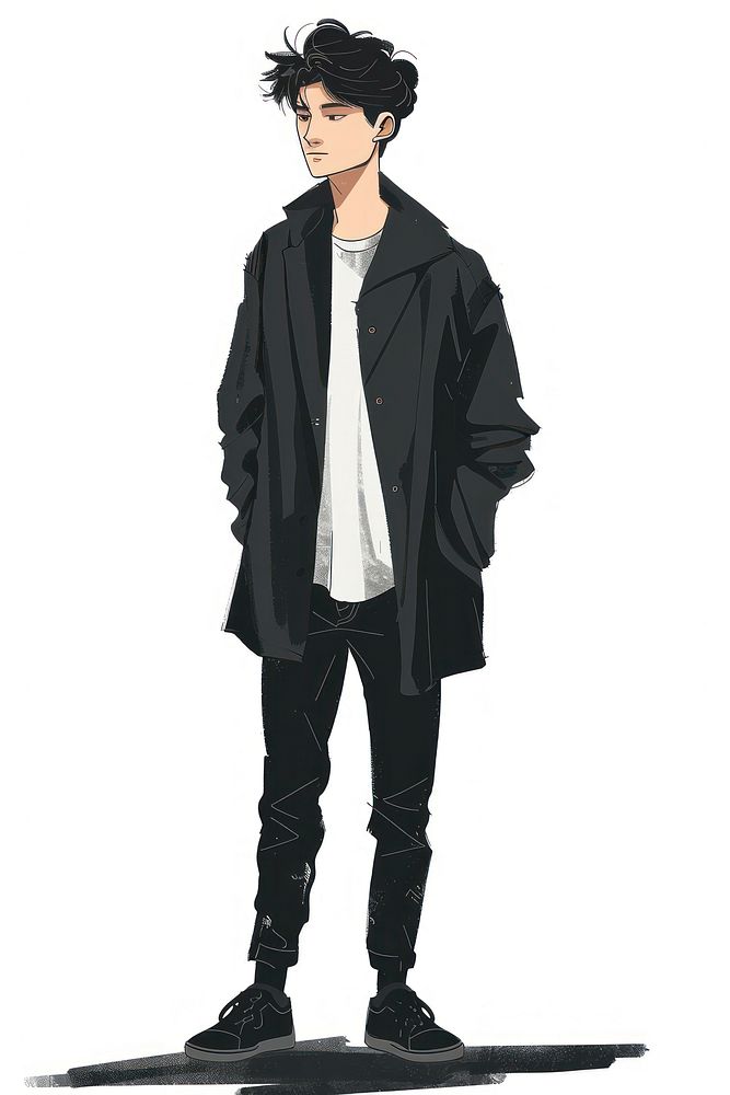 Man fashion model in the style of frayed chalk doodle jacket adult white background.