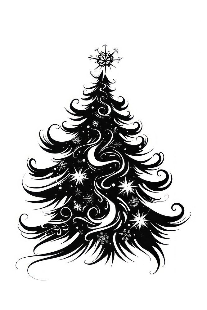 Christmas tree tattoo flat plant white black.