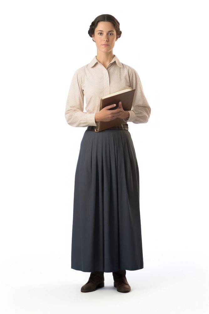 Female teacher standing sleeve skirt.