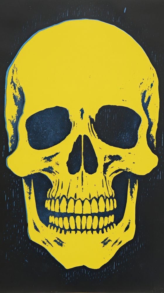 Skull yellow blue representation.