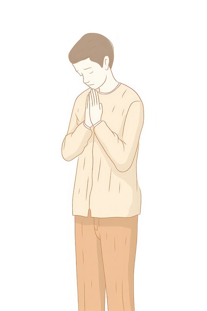 Doodle illustration of praying man drawing cartoon sketch.