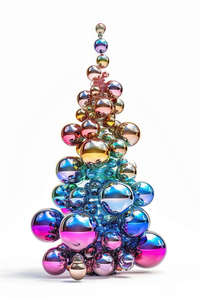3D Glossy rainbow bubble christmas tree jewelry sphere white background.