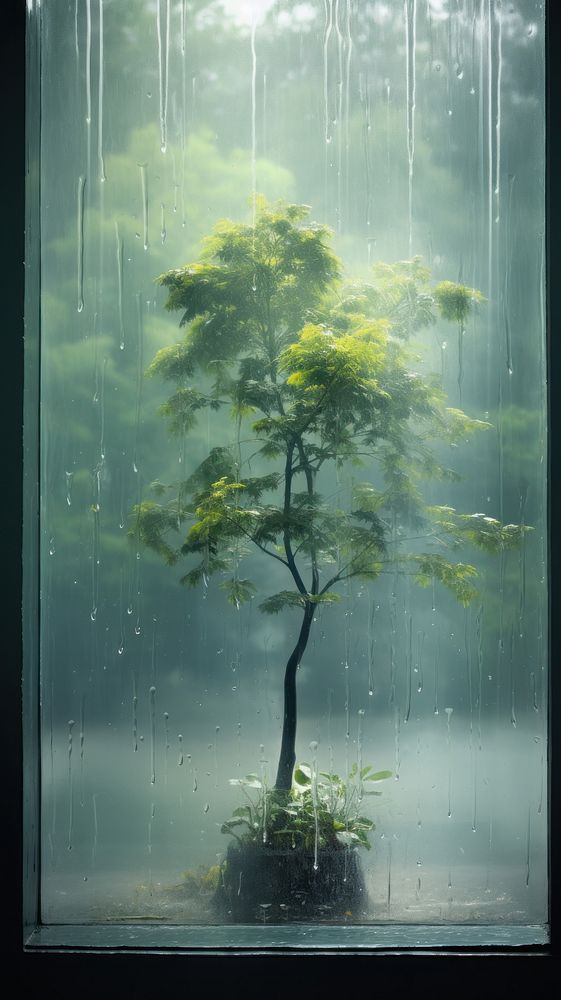 A rain scene with tree nature forest plant.