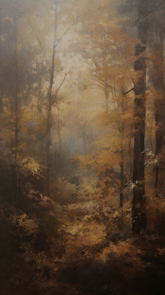 Autumn forest woodland outdoors painting.