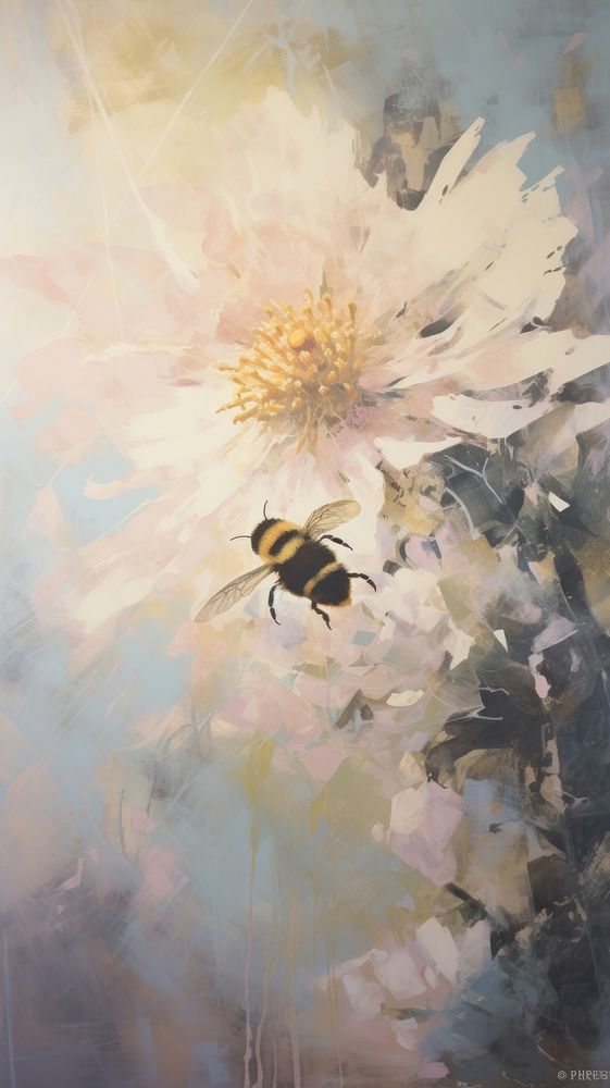 Bee with flower art painting animal.