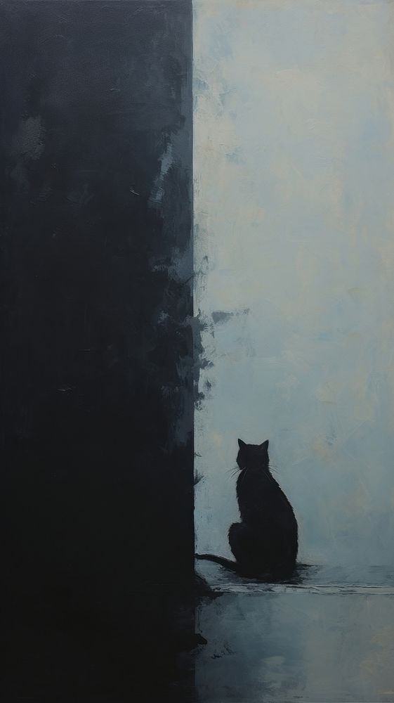 Cat sitting silhouette painting mammal.