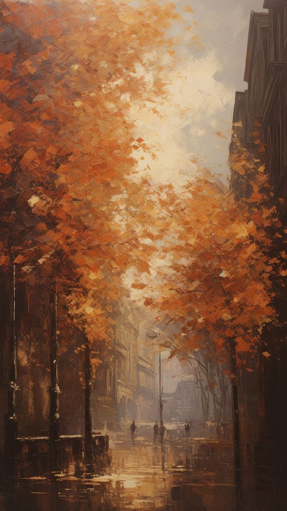 City in autumn outdoors painting street.