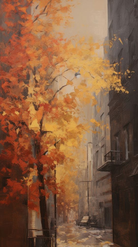 City in autumn art painting street.