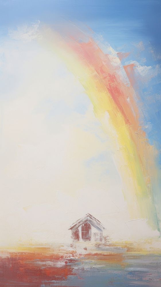Rainbow with house architecture painting outdoors.