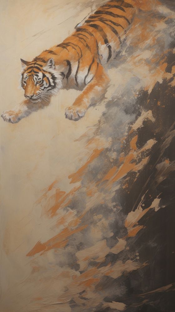 Tiger running wildlife painting animal.