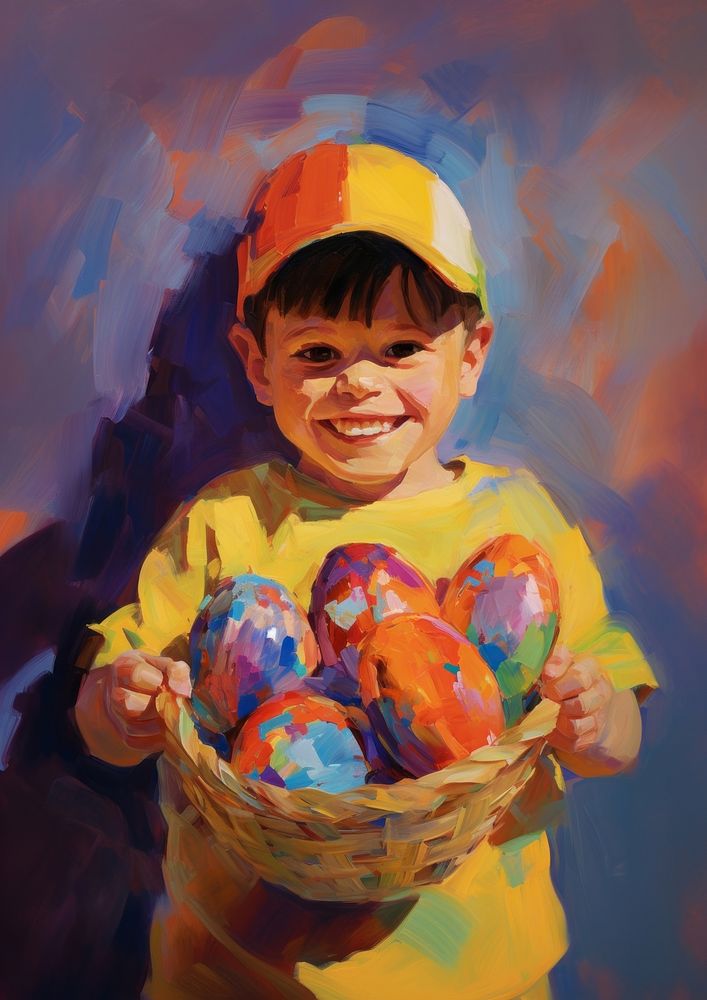 Easter eggs painting basket portrait.