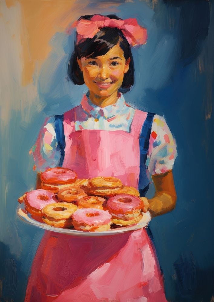A tray with a donut painting apron food.
