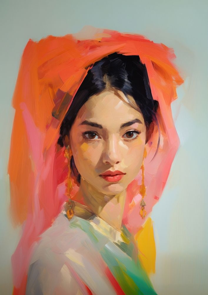 An Asian bride painting portrait adult.