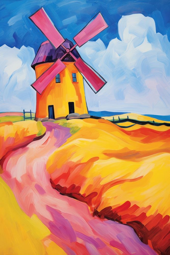 A barn with windmill in Netherlands painting outdoors art.