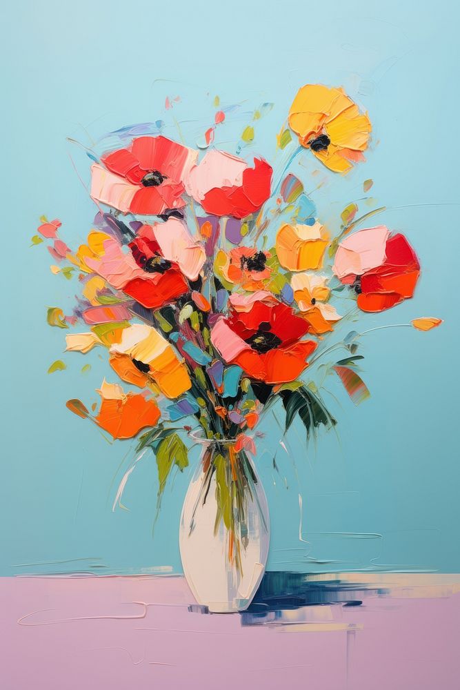 A bouquet of poppies painting flower plant.