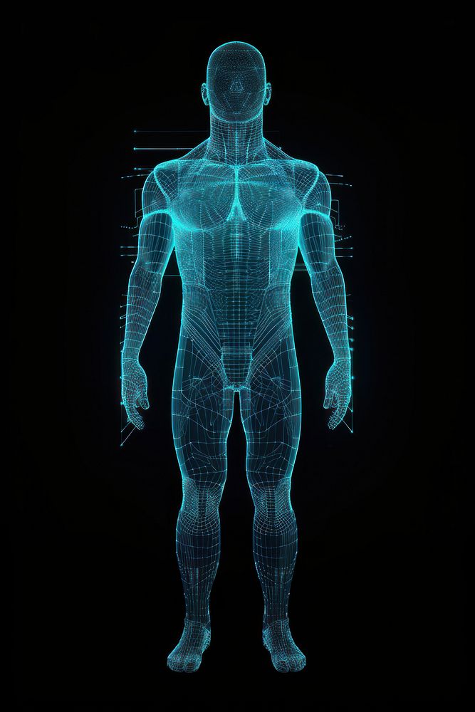 Glowing wireframe of human body futuristic x-ray adult.