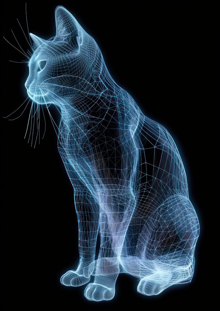 Glowing wireframe of cat animal mammal black.