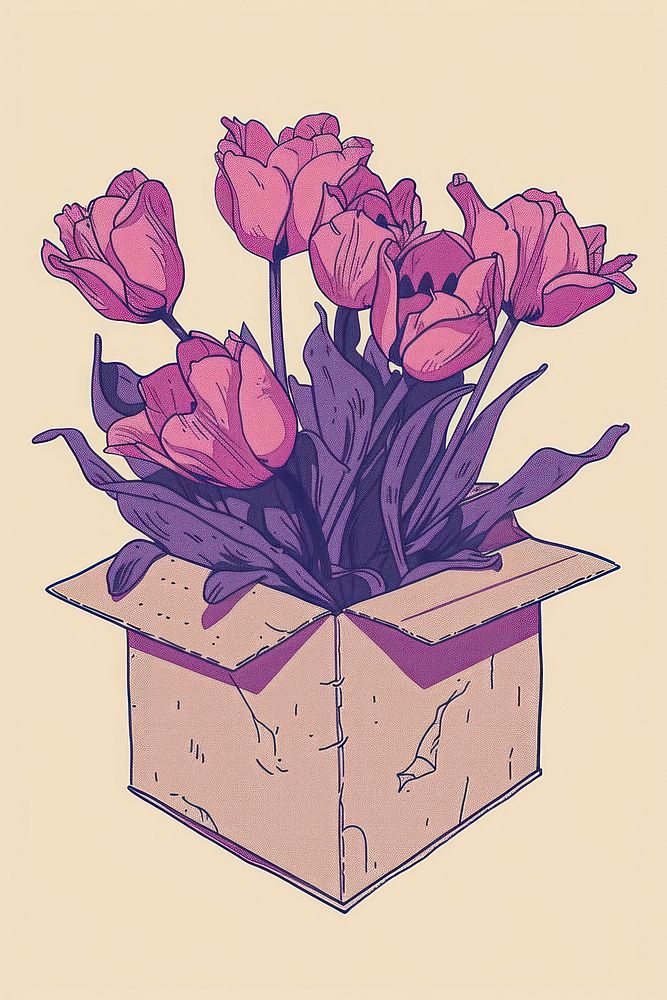 Drawing flowers art box purple.